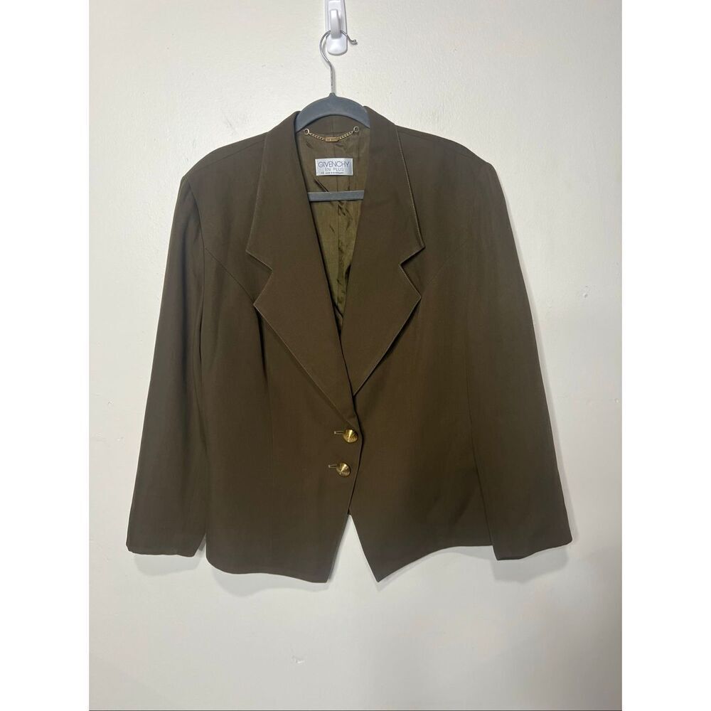 Givenchy En Plus Green Brown Wool Blend Blazer Jacket Gold Buttons Sz 46